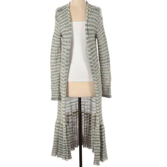 Free People Smile Like You Mean It Retro Stripe Small Grey Gray Cardigan Sweater - Picture 2 of 6